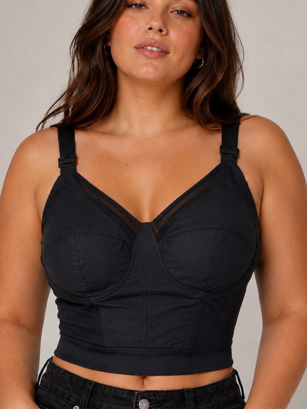 UNDERSCORE Black Longline Posture Adjustable Strap Bra Size 42C